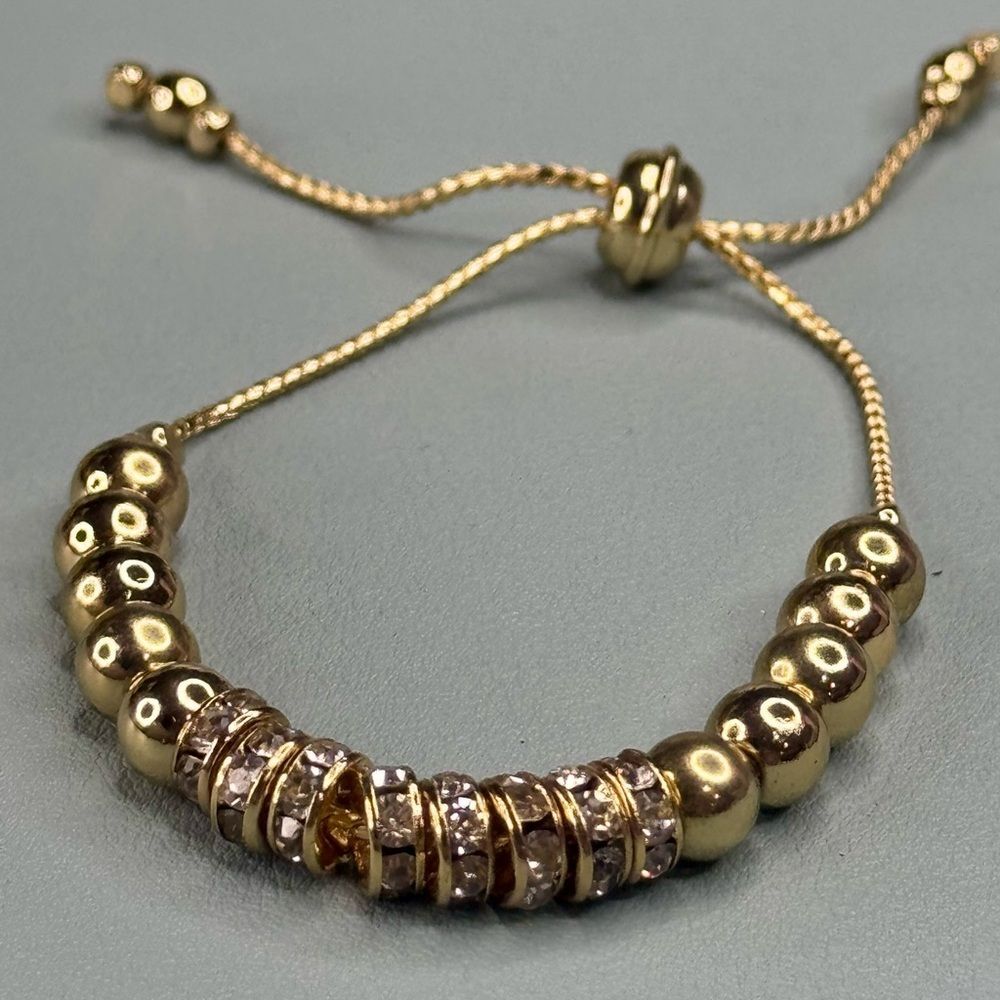 Gold Crystal Bolo Bracelet with Adjustable Chain NWOT